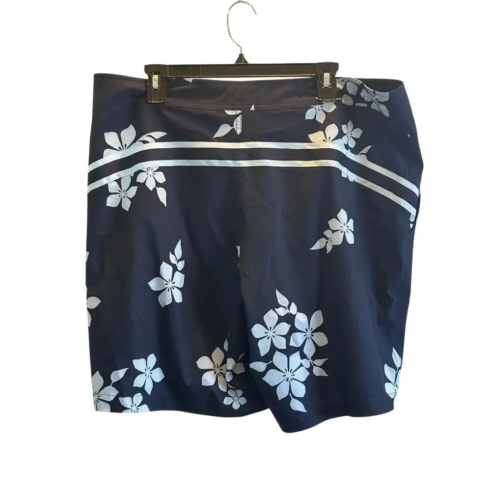 Lands End floral blue board shorts Beachy resort cruise size 40